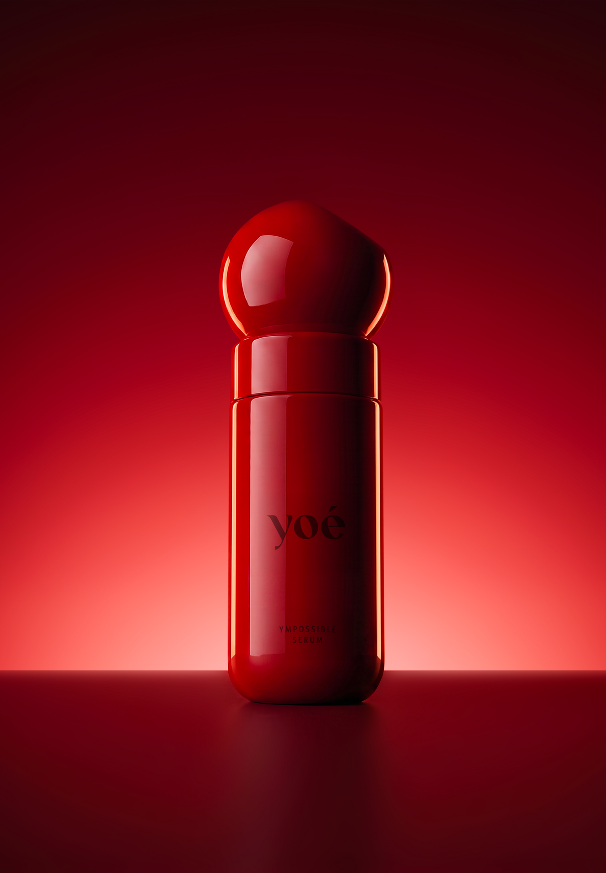 Ympossible Serum bottle on red background