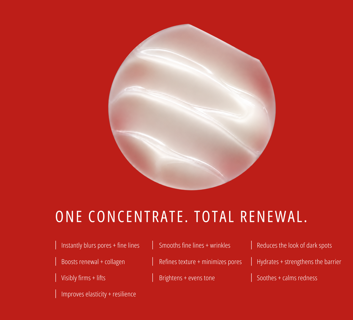 One concentrate. Total renewal. Serum texture and benefits